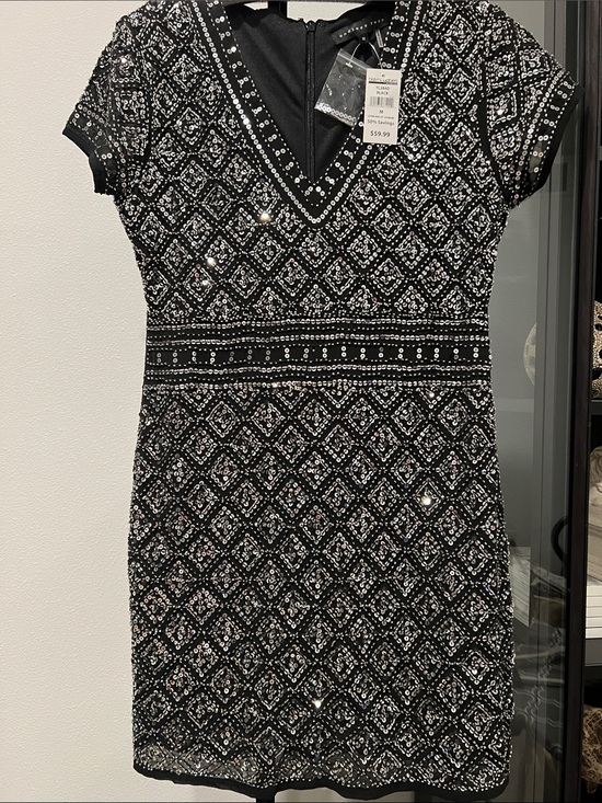 Endless Rose Dresses & Skirts - Endless Rose Black Beaded V-Neck Mini Dress